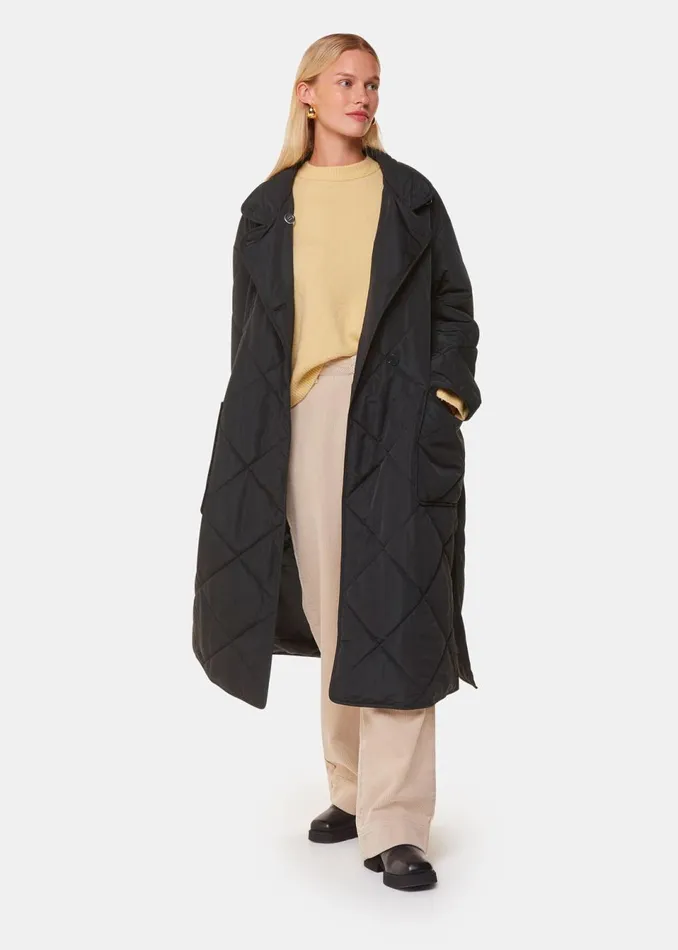 Women Coats and Jackets Whistles Black Alice Longline Quilted Coat