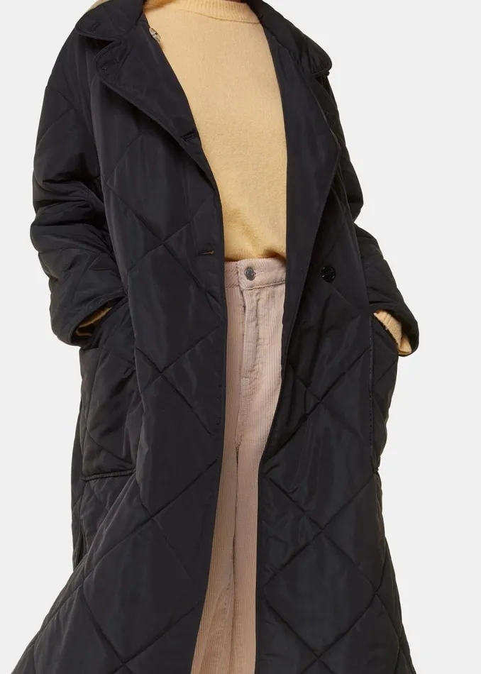Women Coats and Jackets Whistles Black Alice Longline Quilted Coat