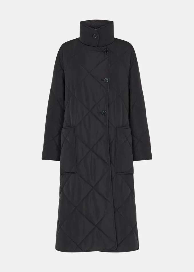 Women Coats and Jackets Whistles Black Alice Longline Quilted Coat