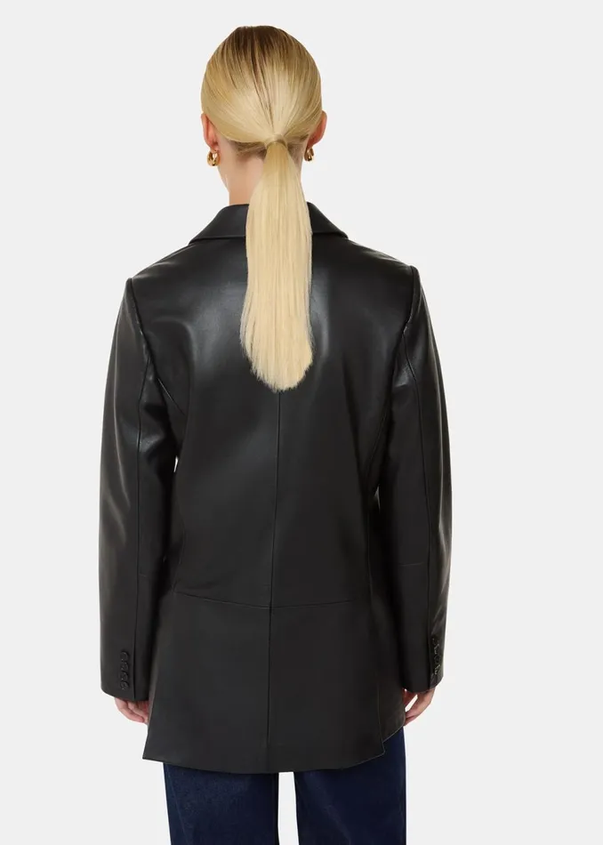 Women Coats and Jackets Whistles Black Aliza Waisted Leather Blazer