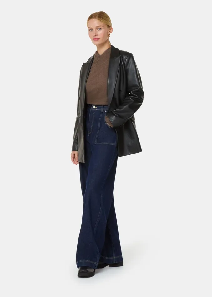 Women Coats and Jackets Whistles Black Aliza Waisted Leather Blazer