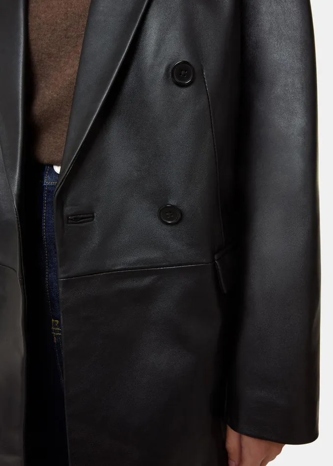 Women Coats and Jackets Whistles Black Aliza Waisted Leather Blazer