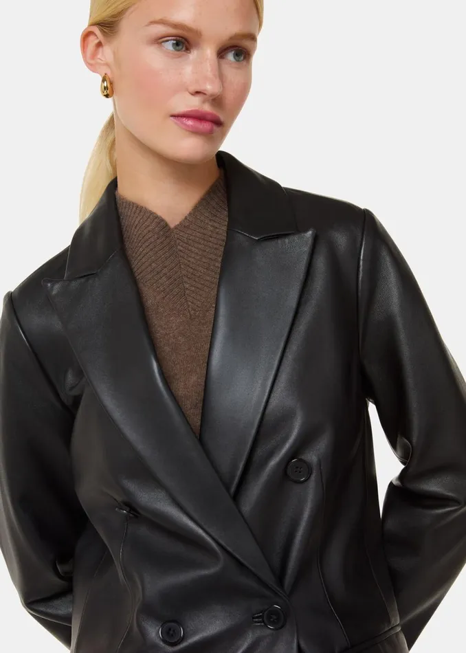 Women Coats and Jackets Whistles Black Aliza Waisted Leather Blazer