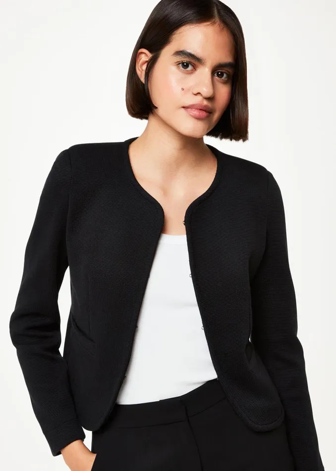 Women Coats and Jackets Whistles Black Collarless Jersey Jacket