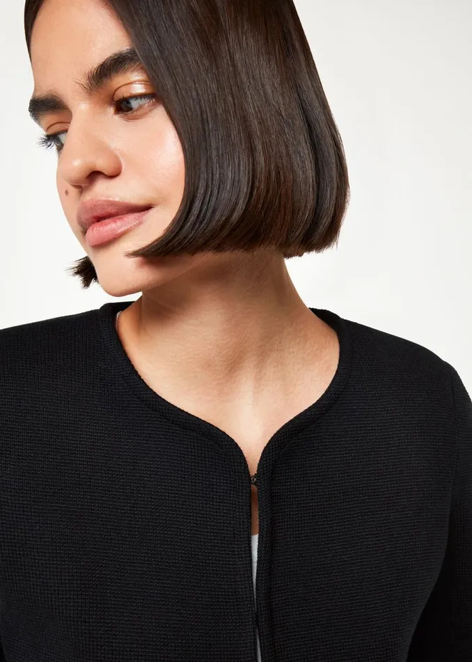 Women Coats and Jackets Whistles Black Collarless Jersey Jacket