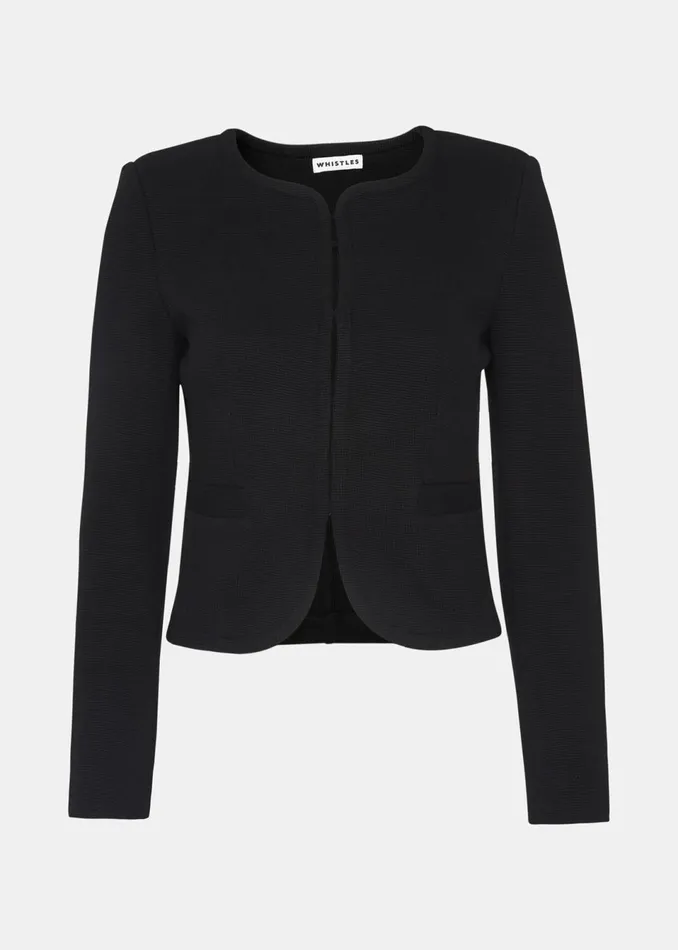 Women Coats and Jackets Whistles Black Collarless Jersey Jacket