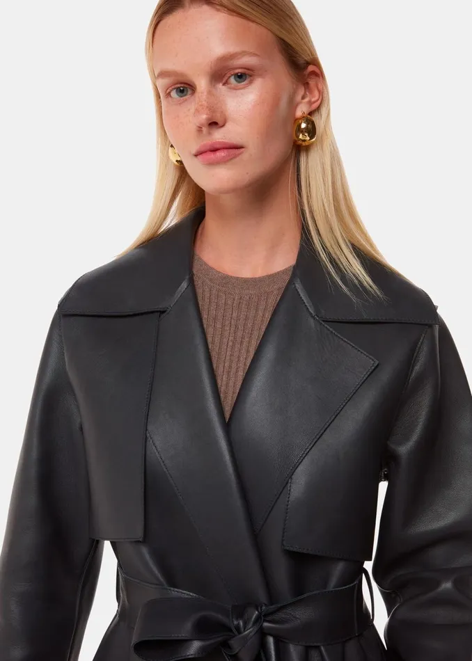 Women Coats and Jackets Whistles Black Faye Clean Bonded Trench Coat