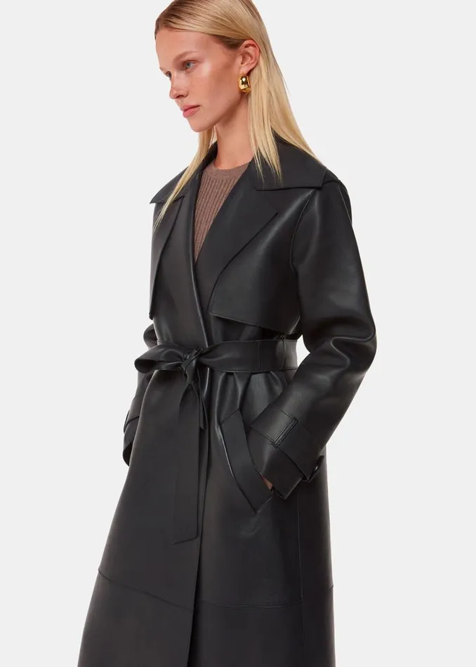 Women Coats and Jackets Whistles Black Faye Clean Bonded Trench Coat