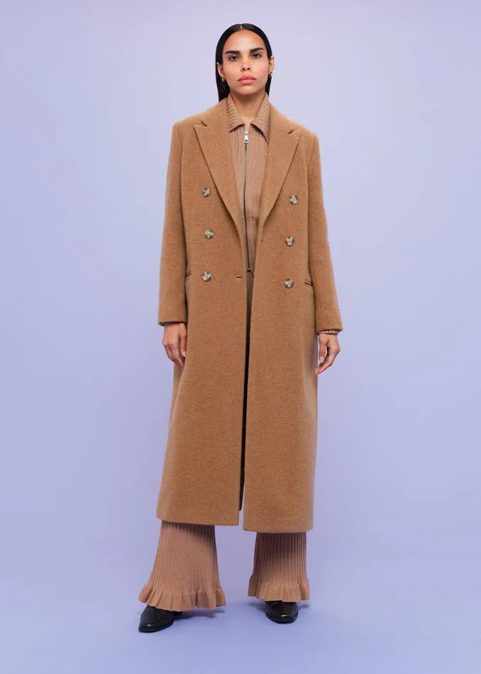 Women Coats and Jackets Whistles Camel Textured Wool Blend Coat