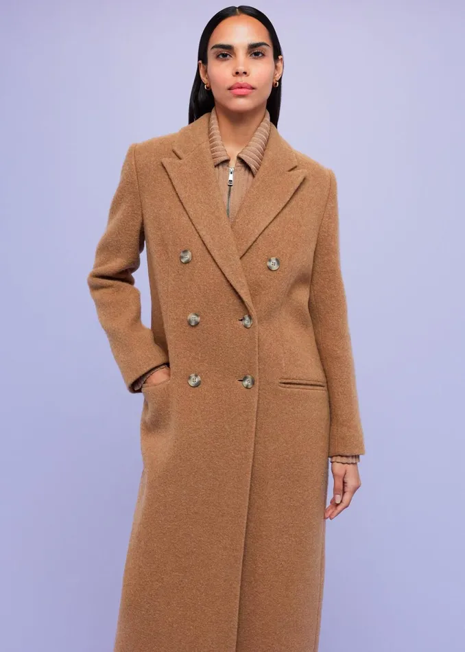 Women Coats and Jackets Whistles Camel Textured Wool Blend Coat