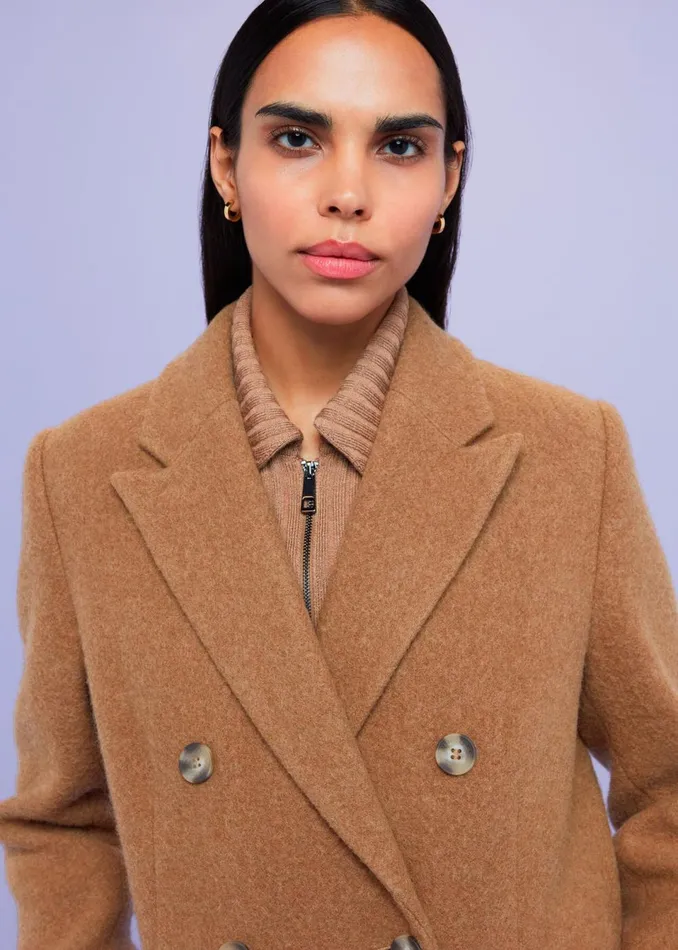 Women Coats and Jackets Whistles Camel Textured Wool Blend Coat