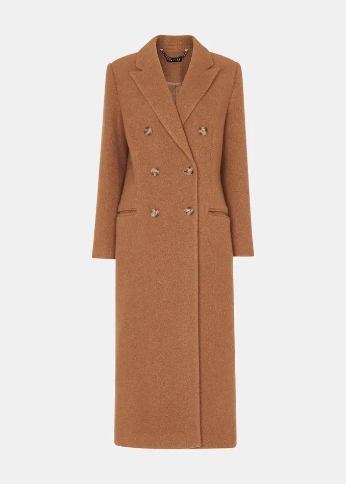 Women Coats and Jackets Whistles Camel Textured Wool Blend Coat