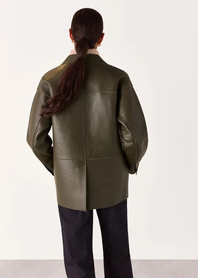 Women Coats and Jackets Whistles Khaki Clean Bonded Leather Jacket
