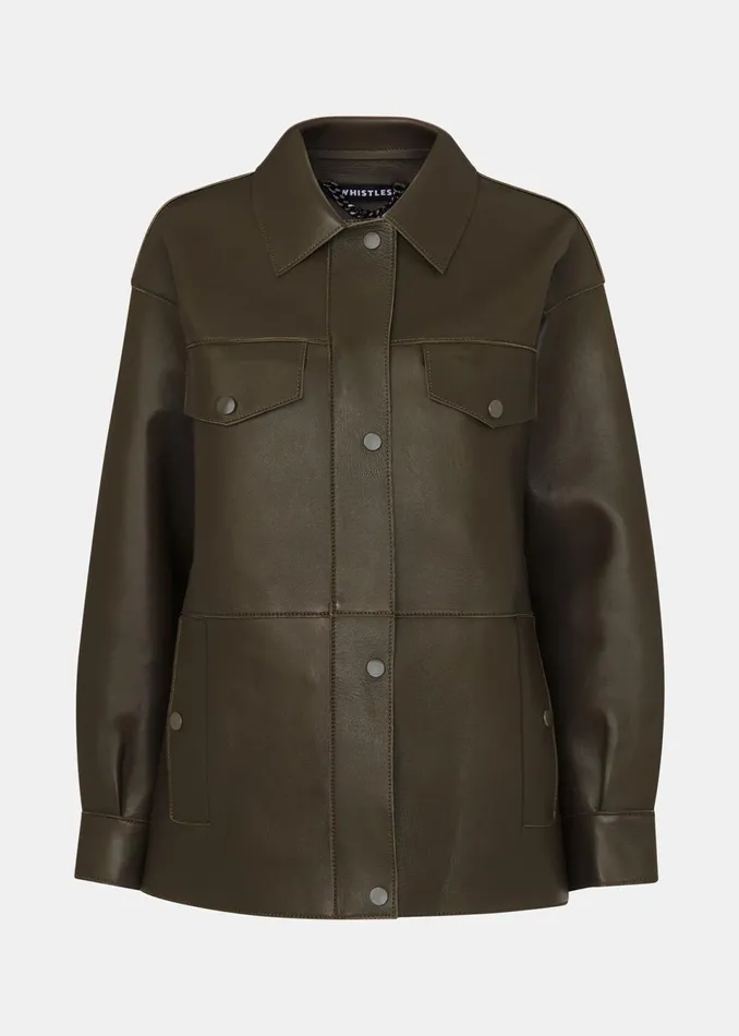 Women Coats and Jackets Whistles Khaki Clean Bonded Leather Jacket