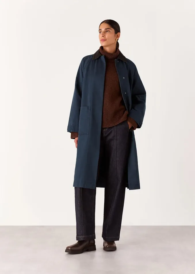 Women Coats and Jackets Whistles Navy Gabriella Waxed Overcoat
