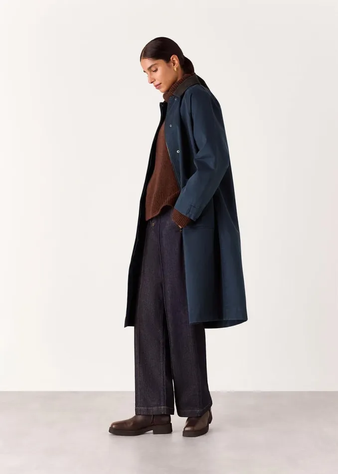Women Coats and Jackets Whistles Navy Gabriella Waxed Overcoat