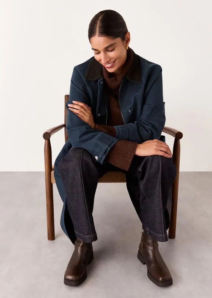 Women Coats and Jackets Whistles Navy Gabriella Waxed Overcoat