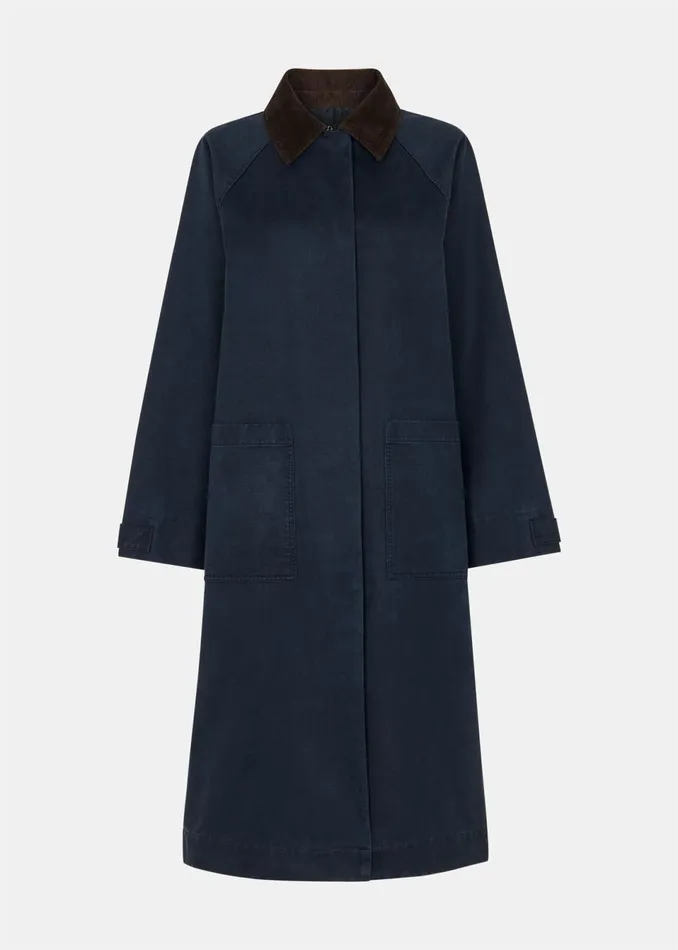 Women Coats and Jackets Whistles Navy Gabriella Waxed Overcoat