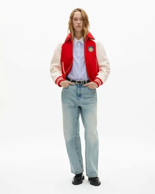 Women Coats and Parkas The Kooples Red And White Wool And Leather Jacket Red White