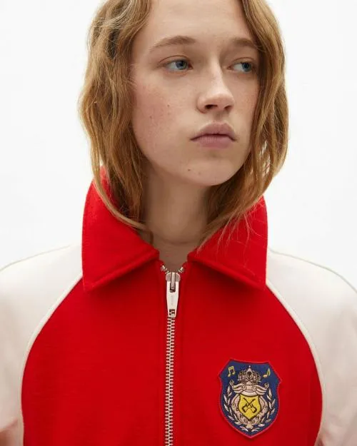 Women Coats and Parkas The Kooples Red And White Wool And Leather Jacket Red White