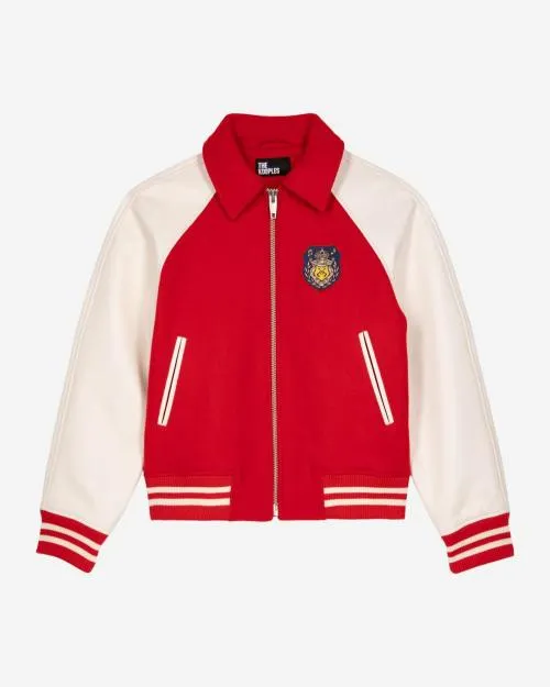 Women Coats and Parkas The Kooples Red And White Wool And Leather Jacket Red White
