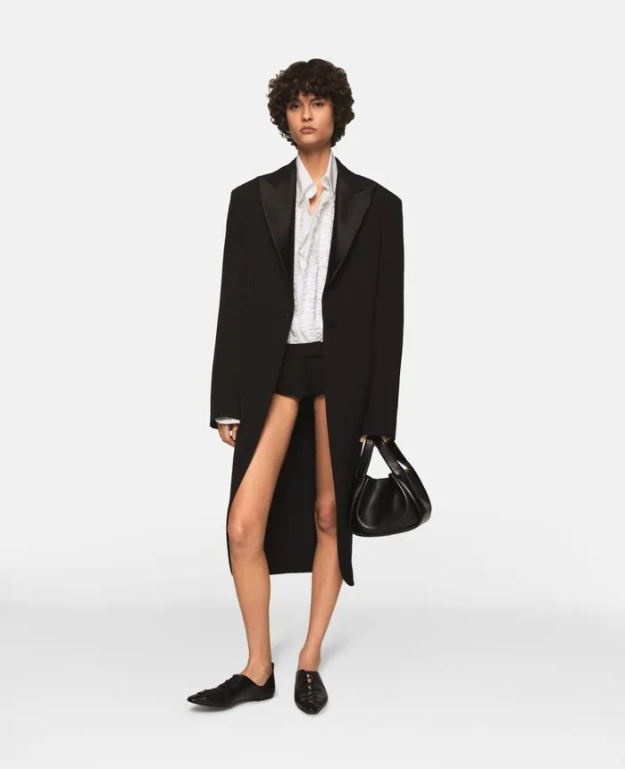 Women Coats And Jackets Stella McCartney Peak Lapels Wool Coat Midnight Black