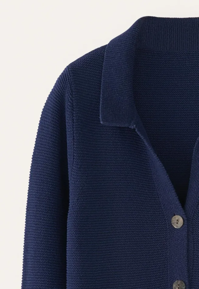 Women Collared Knitted Jacket Ink Blue Poetry Fashion Jackets and Coats