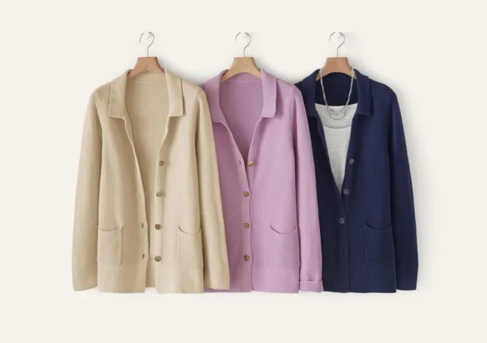 Women Collared Knitted Jacket Ink Blue Poetry Fashion Jackets and Coats