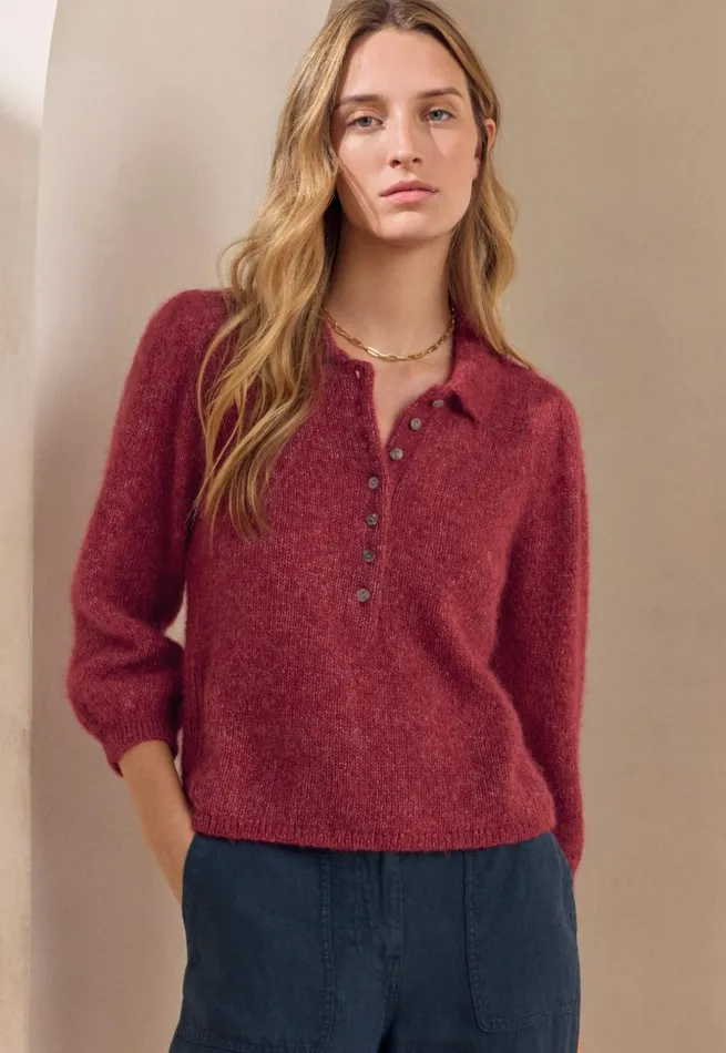 Women Collared Sweater Maroon Pink Poetry Fashion Sweaters