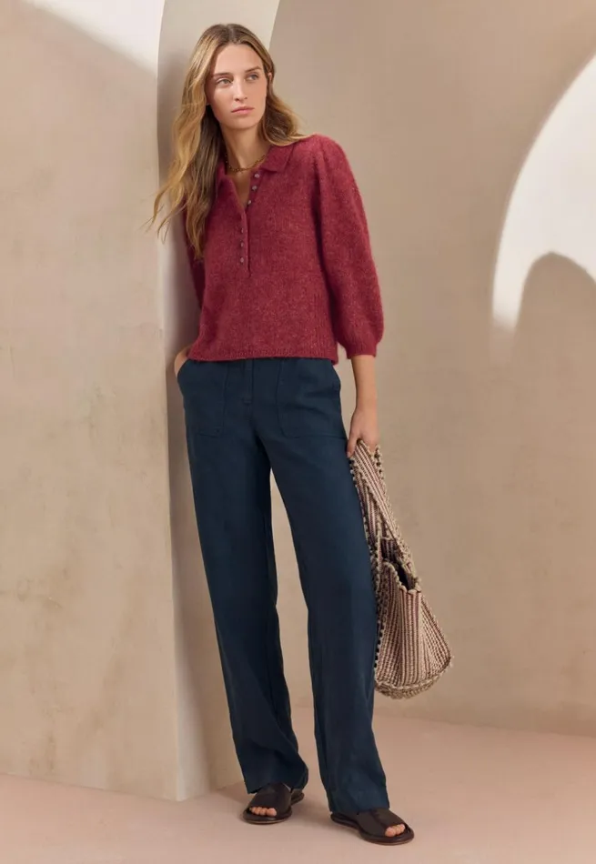 Women Collared Sweater Maroon Pink Poetry Fashion Sweaters