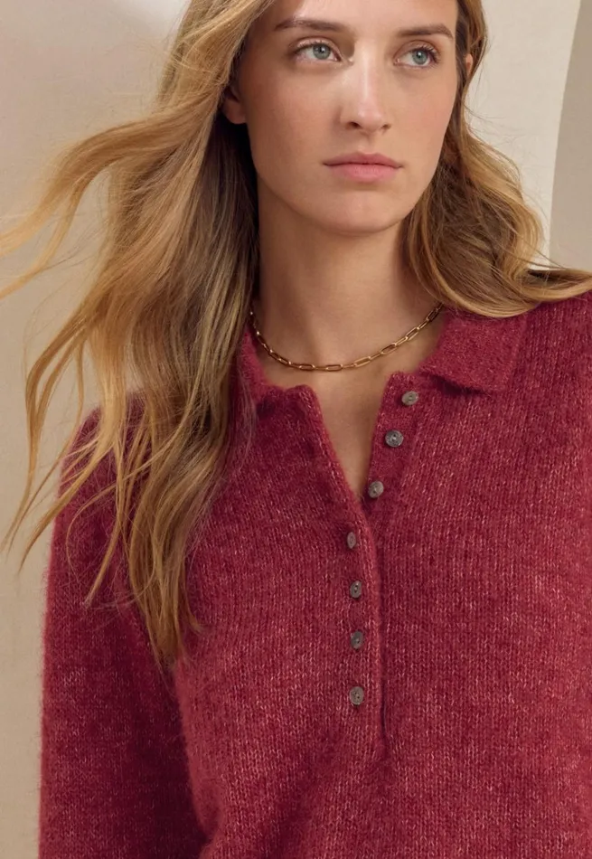 Women Collared Sweater Maroon Pink Poetry Fashion Sweaters