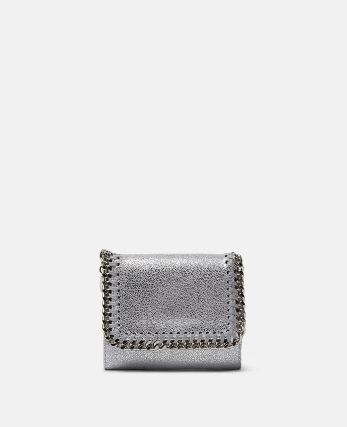 Women Compact Wallets Stella McCartney Falabella Small Flap Wallet Silver