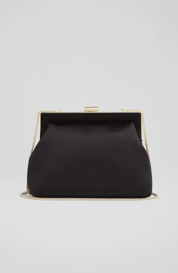 Women Connie Black Satin Trapeze Clutch Bag LKBennett Clutch Bags