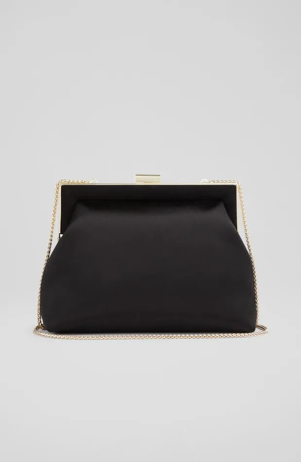 Women Connie Black Satin Trapeze Clutch Bag LKBennett Clutch Bags Women Connie Black Satin Trapeze Clutch Bag LKBennett Clutch Bags