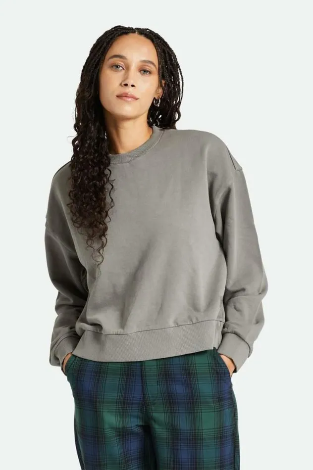 Women Cross Loop French Terry Crew Washed Black Brixton Tops