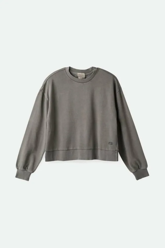 Women Cross Loop French Terry Crew Washed Black Brixton Tops