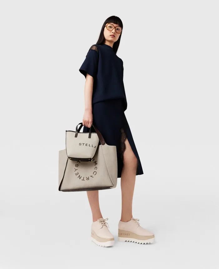 Women Crossbody Bags Stella McCartney Logo Canvas Crossbody Tote Bag Ecru Cream