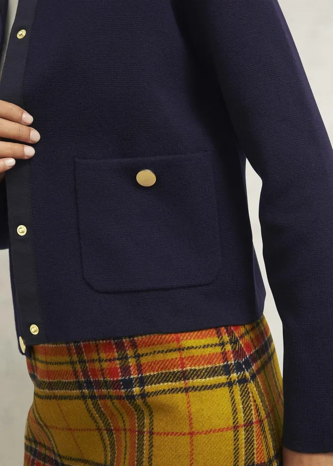 Women Daisy Cotton Wool Knitted Jacket Hobbs Navy Hobbs Jumpers and Cardigans