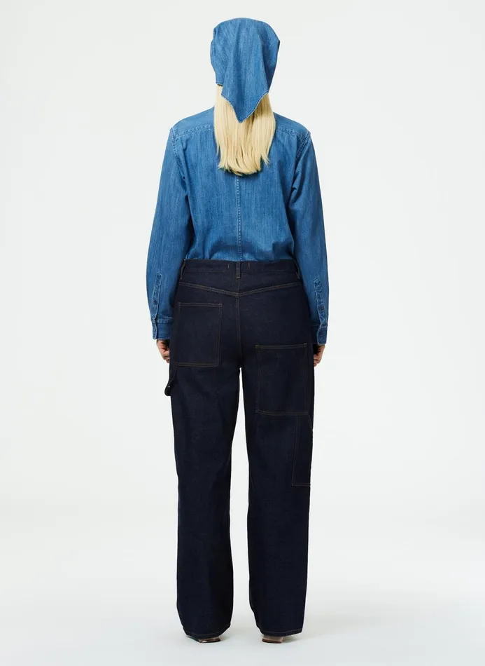 Women Denim Tibi Indigo Denim Slouchy Carpenter Jean Dark Denim