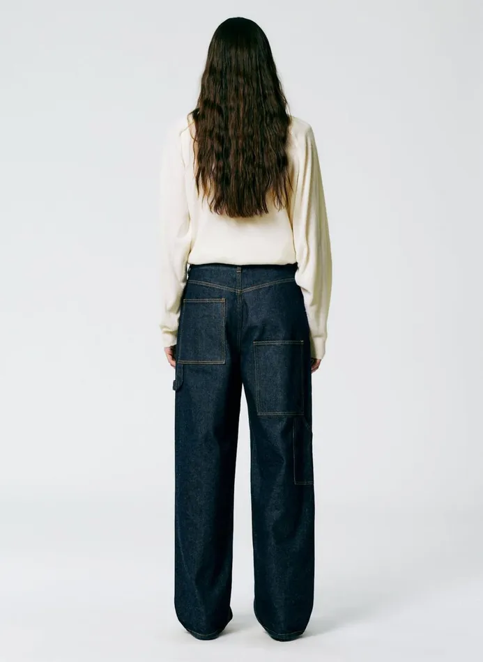 Women Denim Tibi Indigo Denim Slouchy Carpenter Jean Dark Denim