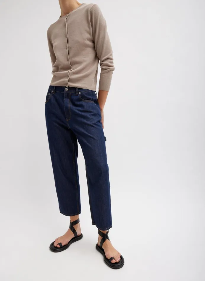 Women Denim Tibi Summer Denim Cropped Slouchy Cargo Jean Indigo