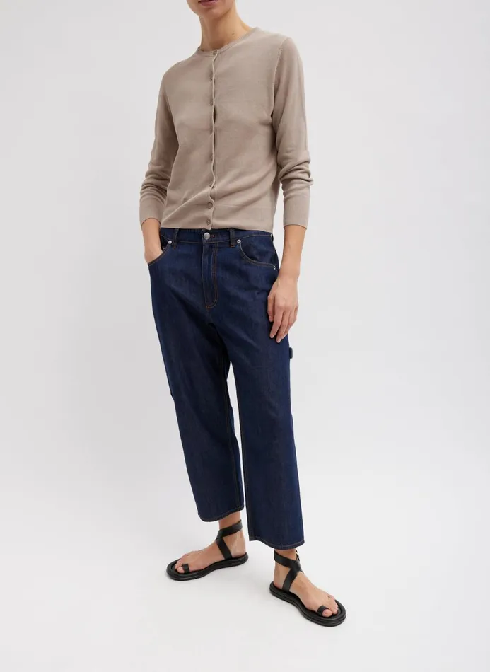 Women Denim Tibi Summer Denim Cropped Slouchy Cargo Jean Indigo