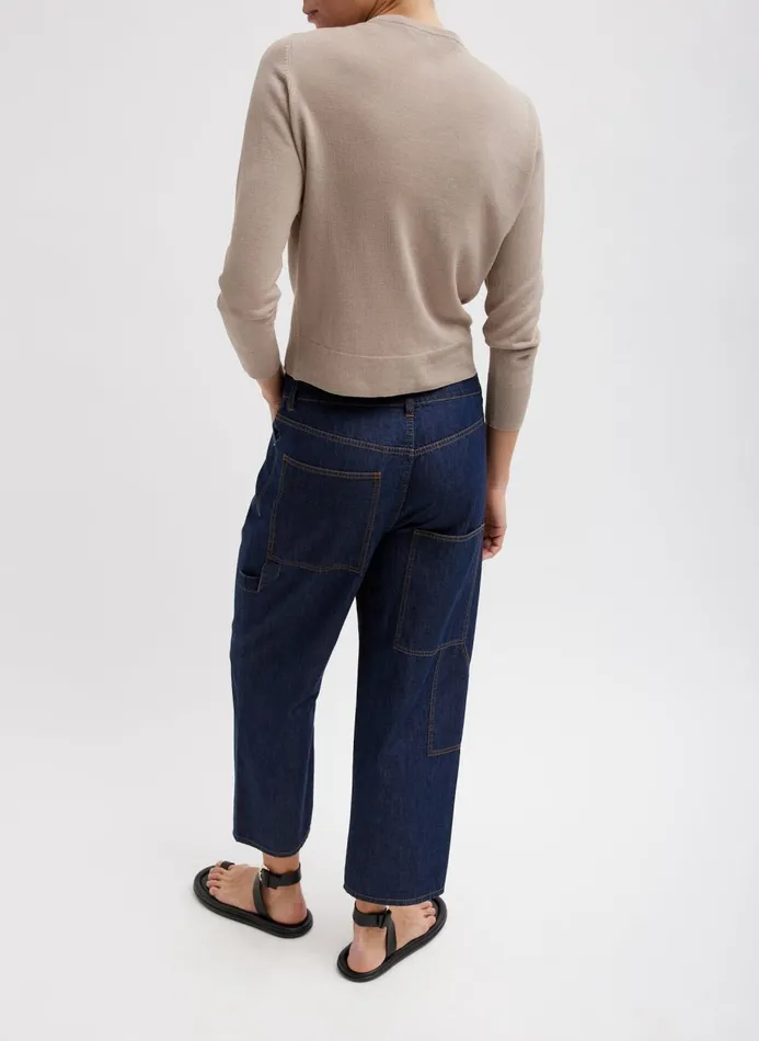 Women Denim Tibi Summer Denim Cropped Slouchy Cargo Jean Indigo