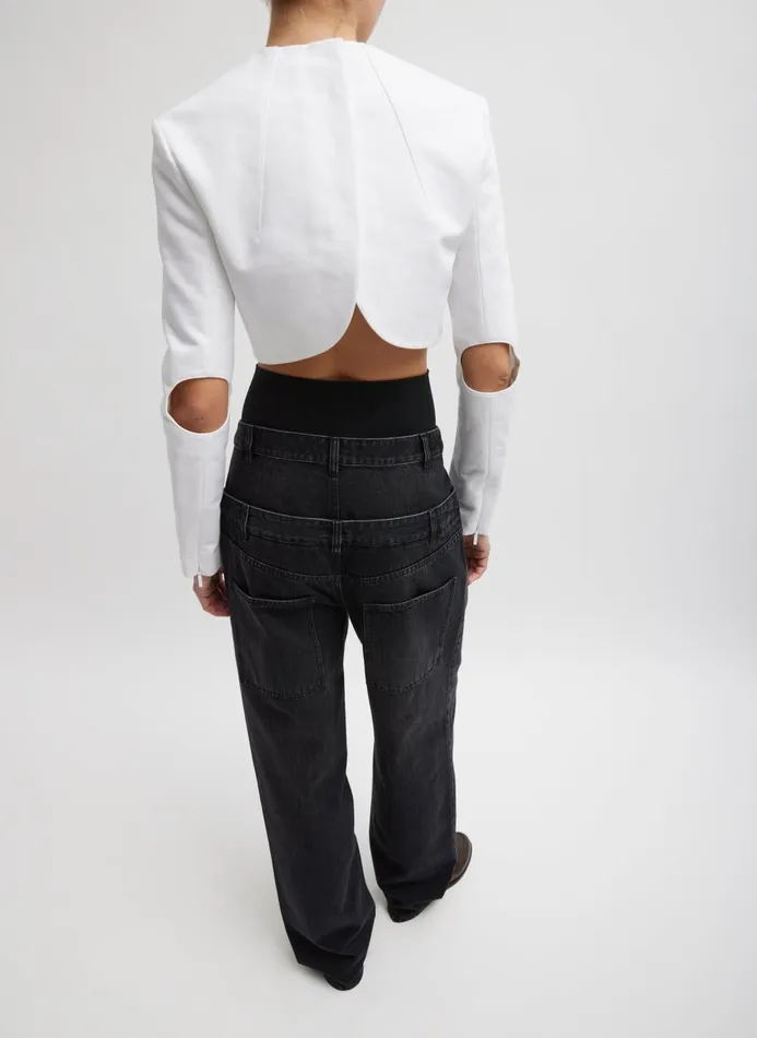 Women Denim Tibi Vintage Black Denim Double Waisted Slouchy Carpenter Jean Black