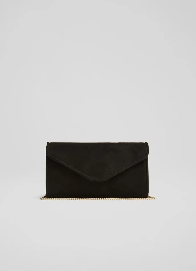 Women Dominica Black Suede Clutch Bag LKBennett Clutch Bags