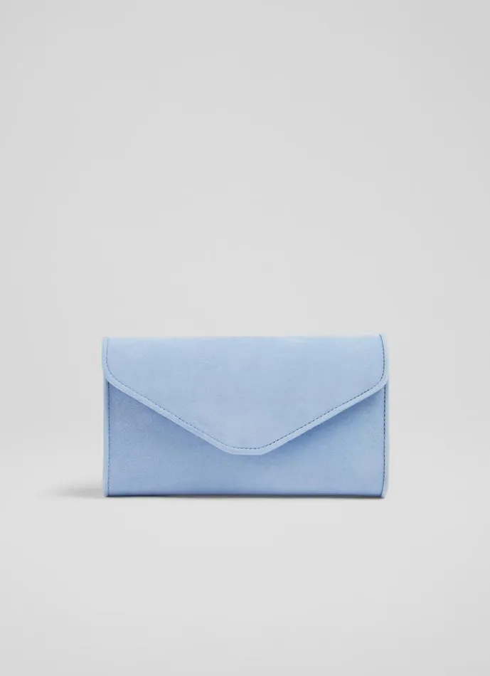 Women Dominica Pale Blue Suede Clutch Bag LKBennett Clutch Bags