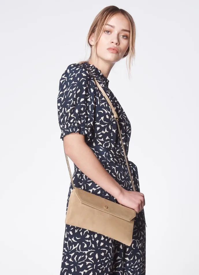 Women Dora Beige Suede Envelope Clutch LKBennett Clutch Bags