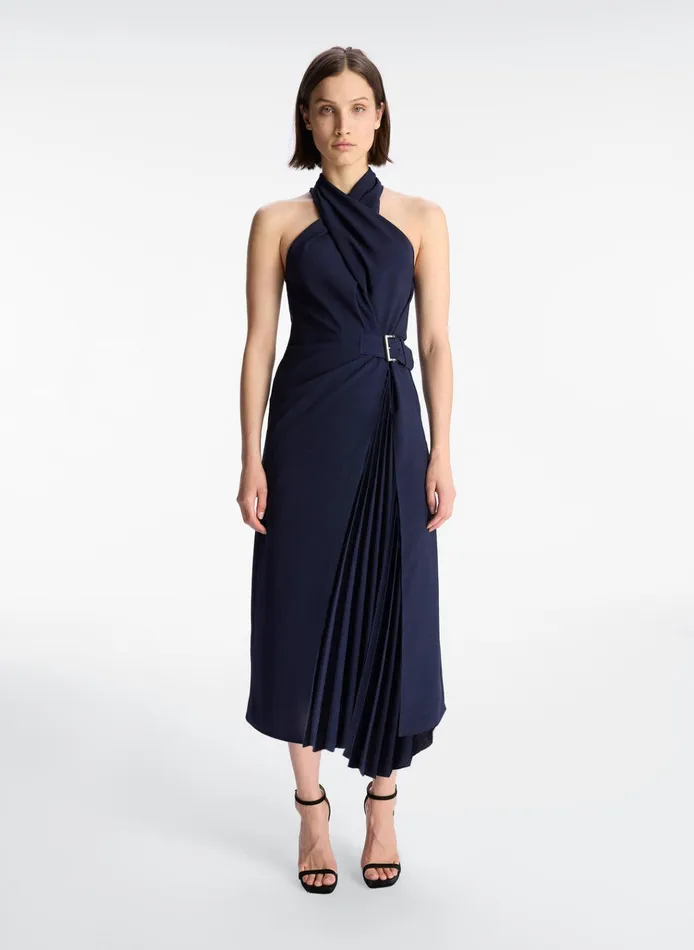 Women Dresses ALC Fiona Pleated Midi Dress Evening Blue