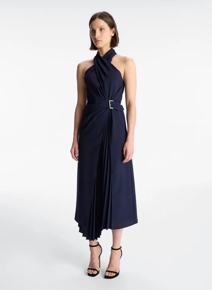 Women Dresses ALC Fiona Pleated Midi Dress Evening Blue