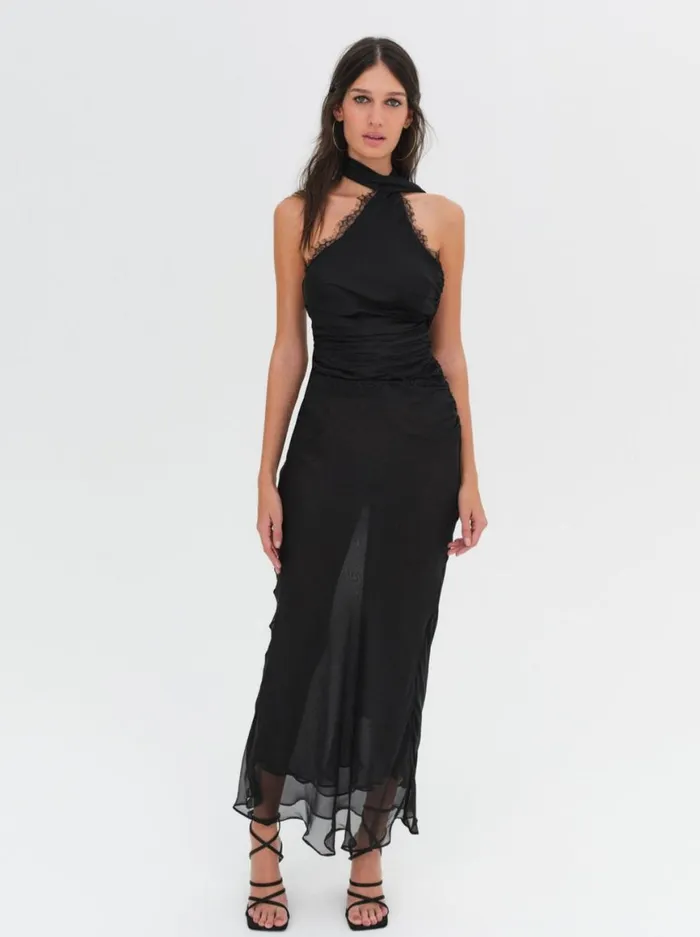 Women Dresses For Love and Lemons Angela Chiffon Maxi Dress Black
